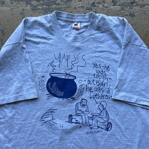 Vintage 90s Jesus Tee Ed Fischer Lutheran Cartoon T-Shirt XXL USA‎ Grey